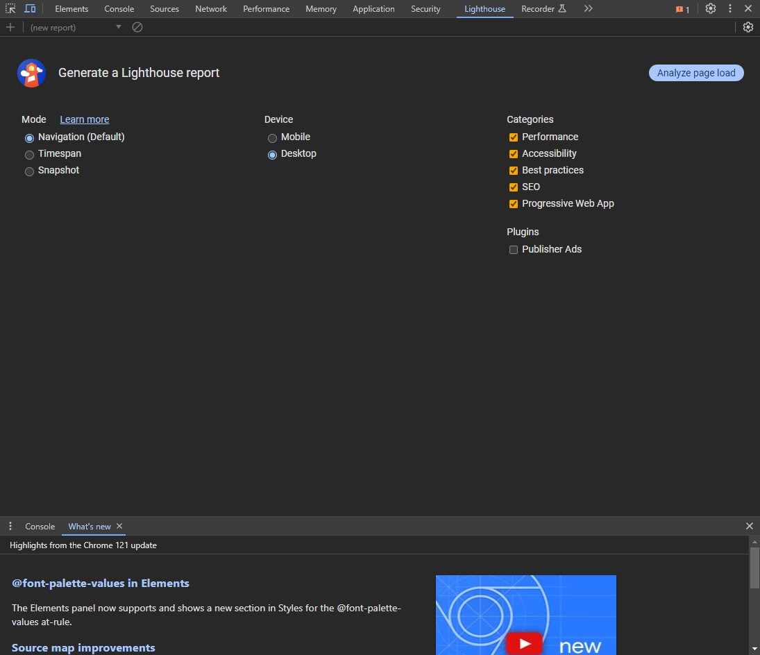 Generating a Lighthouse Report