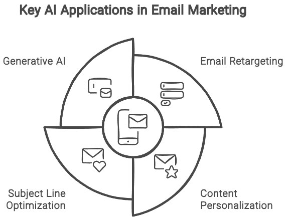 Diagram showing the Key AI Applications in Email Marketing